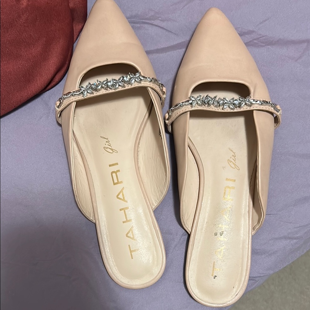 Tahari Pink Mules with Decorative Detail
